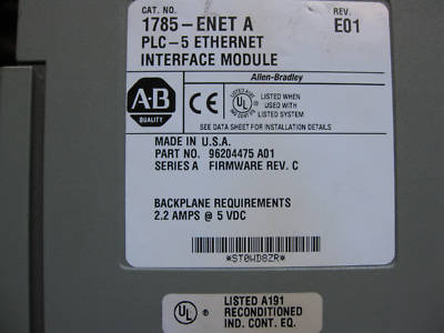 Ab plc-5/40B/e system w/ethernet & io mod. excellent 