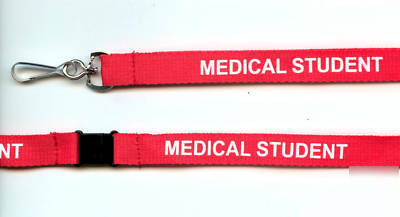 10 red medical student printed strap lanyards: free p&p