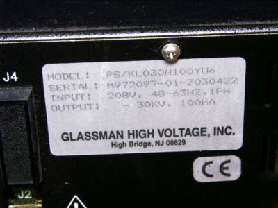 Glassman kl high voltage power supply -30 kv @ 100MA