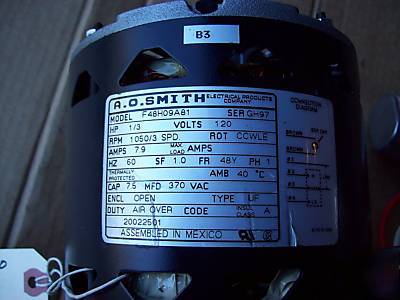 A.o. smith electric motor 120VAC 7.9AMP 1/3HP 1075RPM