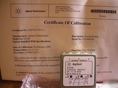 Agilent coaxial switch model 8762B dc to 18 ghz