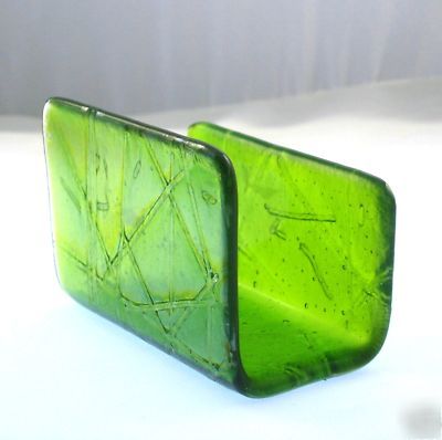 Desk business card holder artisan fused glass green stx