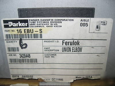 New 16 ebu-s parker ferulok union elbow, , 6 available