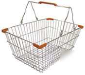Food machinery chrome shopping basket w/ red handles