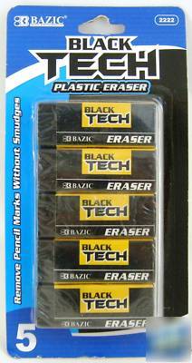 New bazic 5 ct eraser black tech vinyl pencil paper 
