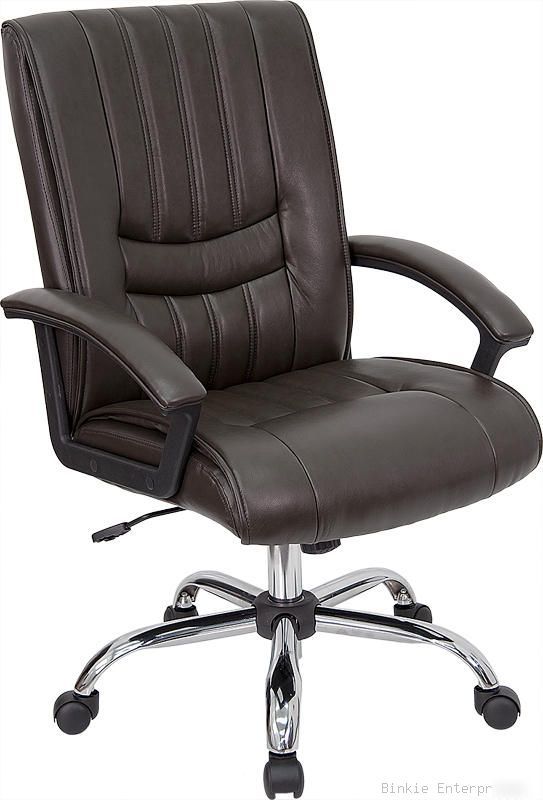 New expresso brown leather computer office desk chair 