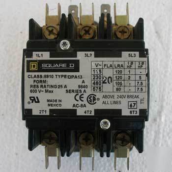 Square d 8910-DPA13 3P 25 amp contactor 120V coil open