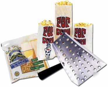 96 popcorn 8OZ salt ready pack, ss scoop &1000 1OZ bags