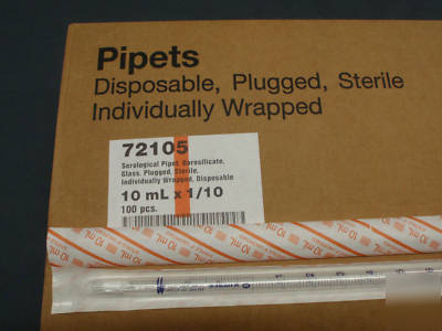 Kimble glass pipet sterile 72105 10ML x 1/10 100 count