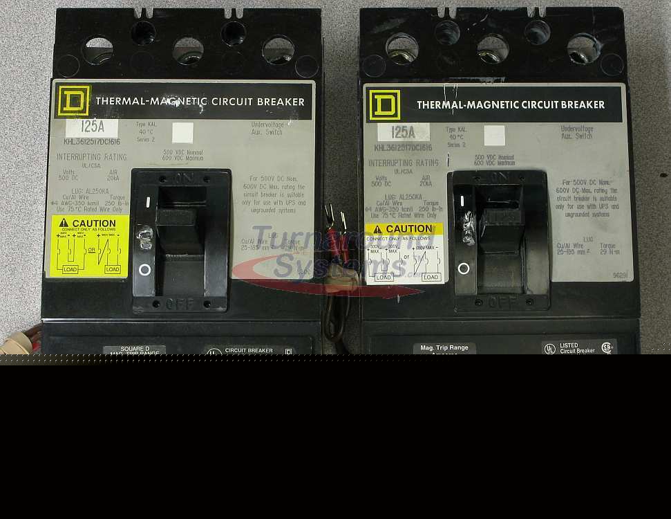 Square d KHL3612517DC1616 breakers, 125 a, uvr, aux sw