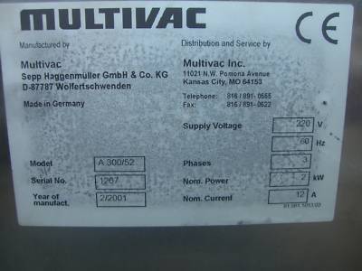 Multivac A300/52 vacuum sealer, double seal bars