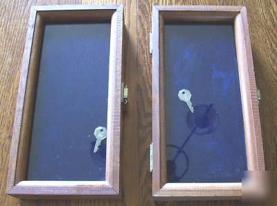 2 glass top wood display cases w/ lock & key