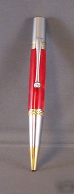 Handmade executive ballpt pen - red w/swarovski crystal