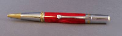Handmade executive ballpt pen - red w/swarovski crystal
