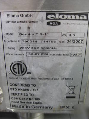 Eloma combi oven electric boilerless genius t 6-11