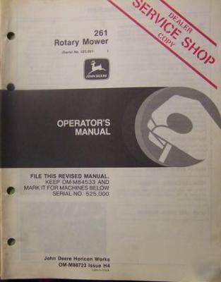 John deere 261 mower operator manual s/n 525001 & up
