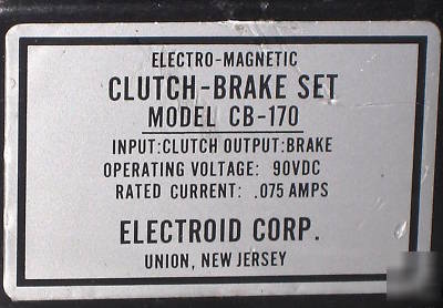 New electroid electro-magnetic clutch brake set cb-170 