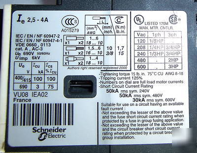 2 telemecanique GV2ME14/6-10A motor circuit breakers 