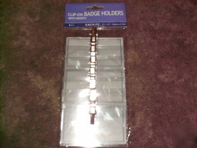 New 8PK clip on name badge holders w/inserts - 