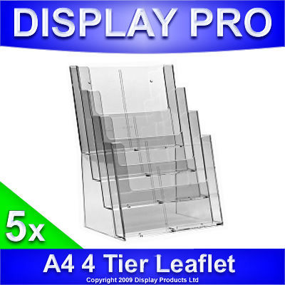 5 x A4 4 bay leaflet holder magazine brochure stands