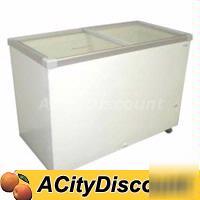 Fricon chest freezer 13.6 cuft flat glass sliding top