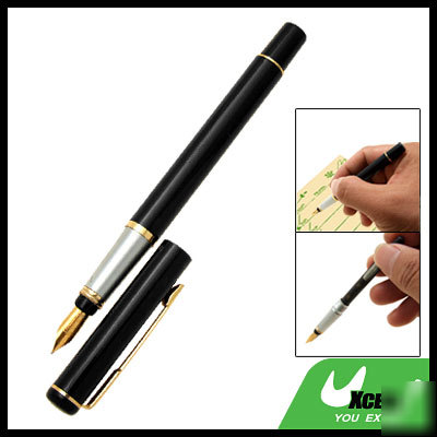 Stylish ink writing fountain pen black with golden clip