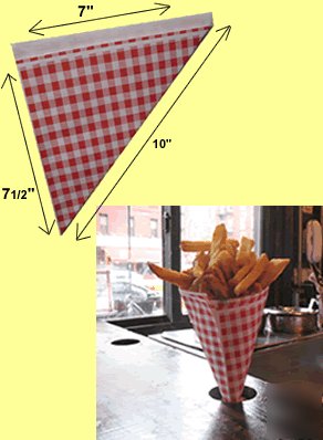1000 red & white heavy duty paper cones for fries 