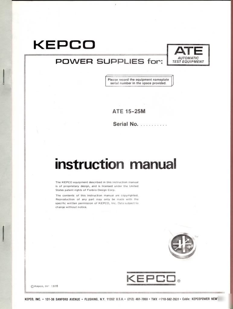 Kepco ate 15-25M instruction manual