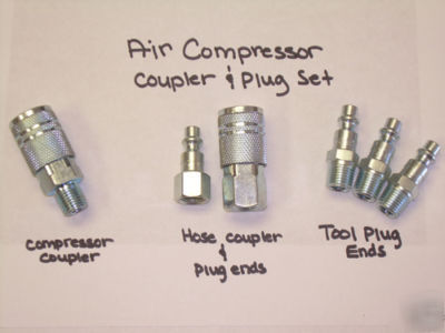 Air compressor quick coupler and plug 6 piece fittings
