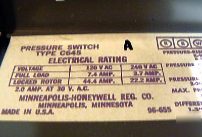 Honeywell C645A1006 air/gas pressure switch C645A 