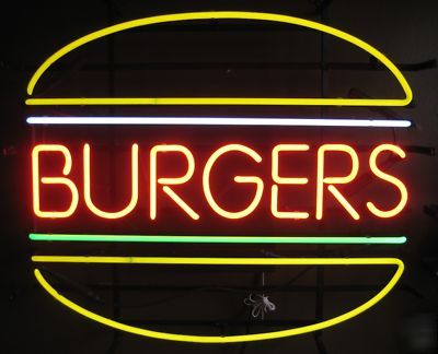 New burgers fast food restaurant neon glass decor sign 