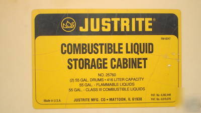 Justrite combustable liquid storage cabinate 25760 used