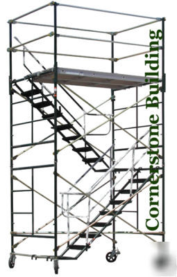 Stairway case scaffold rolling tower 11' h w/ outrigger