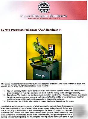 New kama model EV996 wet-cutting bandsaw, band saw