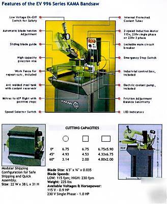 New kama model EV996 wet-cutting bandsaw, band saw