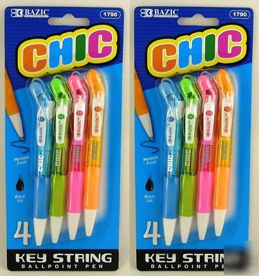 New bazic 8 ct chic key string ballpoint pen black ink 