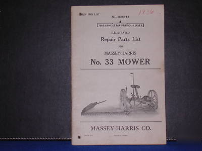 Massey harris no. 33 mowers repair parts list catalog