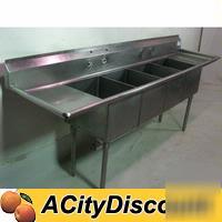 4 comp stainless sink 16X19X13 w/ 2 drainboards used