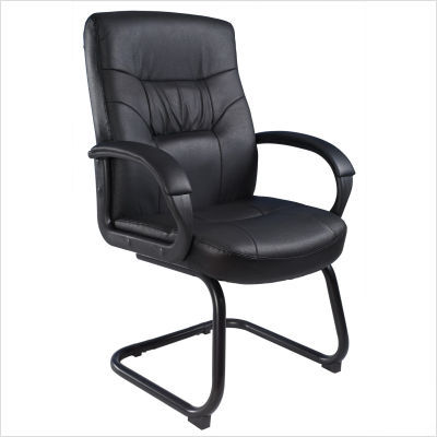 New boss office products black leather chair sled base 