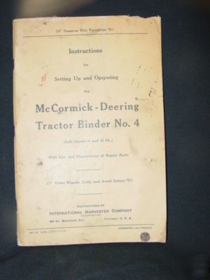  mccormick-deering tractor binder no. 4 manual