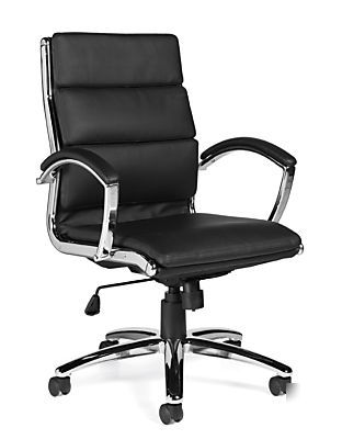 (10) black leather segmented conference table chairs
