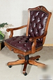 Mahogany burgundy faux leather executive office chair