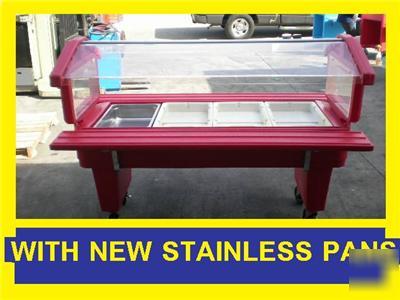 Cambro red food salad buffet bar sneeze guard casters