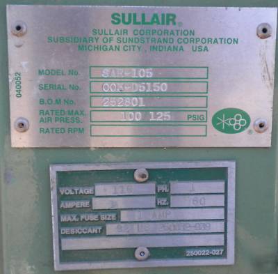 Sullair desiccant air dryer