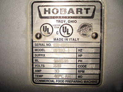 Heavy duty hobart 190 q spiral mixer with bowl, hook 