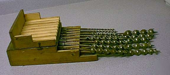 Vintage 13 piece wood auger drill bit set w/ wooden box