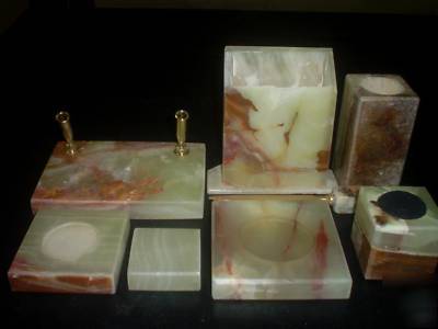 Marble onyx office desk pen card holder set 8 pieces 