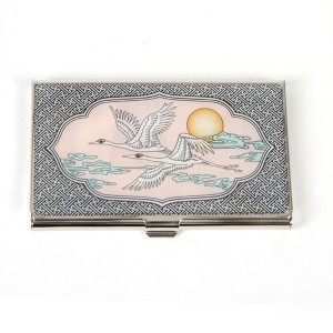 Mother of pearl business card holder-moon and crane