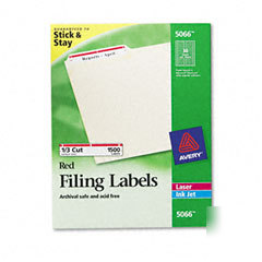 Permanent filing labels, 1/3 cut, 1500/bx, red, sold as