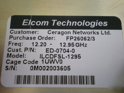 Elcom frequency synthesizer 12.2-12.95GHZ ilcdfsl-1295